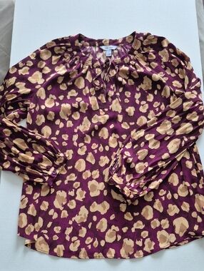 Nine West Purple and Beige Animal Print Long Sleeve Blouse Excellent Condition